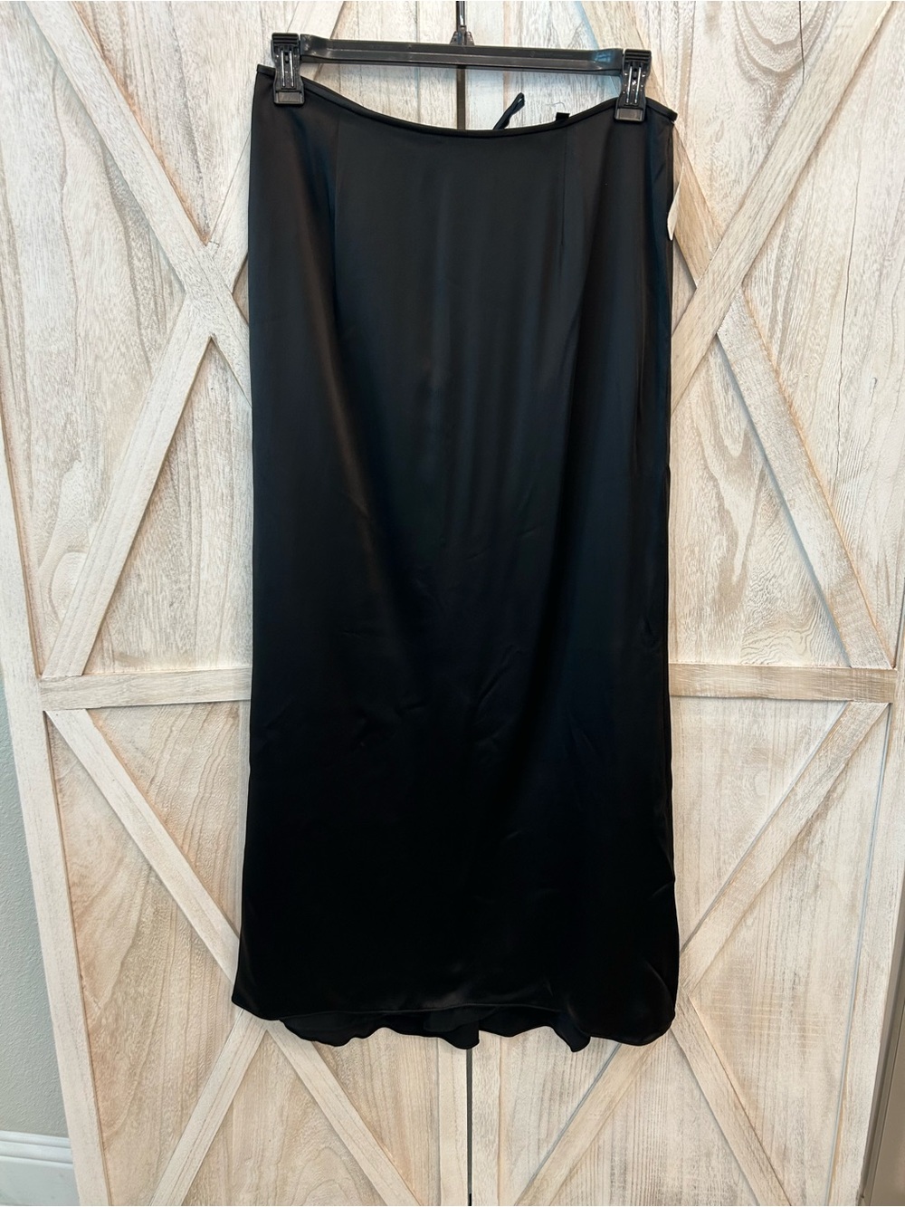 Carmen Marc Valvo Black Satin Maxi Slip Skirt